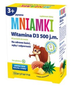Mniamki Witamina D3 500 j.m., powyżej 3 roku, smak ananasowy, 60 pastylek do ssania