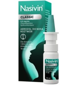 Nasivin Classic 0,5 mg/ ml, aerozol do nosa dla dorosłych i dzieci od 6 lat, 10 ml
