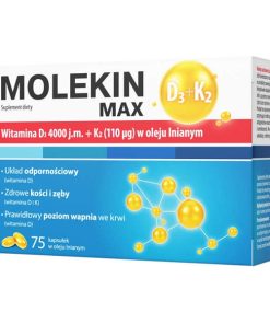 Molekin D3 + K2 Max, witamina D 4000 j.m. + witamina K 110 µg w oleju lnianym, 75 kapsułek