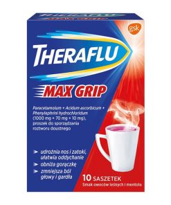 Theraflu Max Grip smak owoców leśnych i mentolu, 10 saszetek