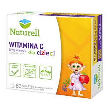Naturell Witamina C dla Dzieci 50 mg, smak czarnego bzu i jabłka, 60 tabletek do rozgryzania i żucia