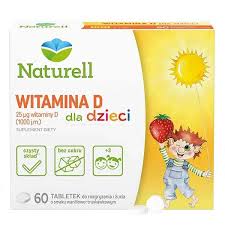 Naturell Witamina D dla Dzieci 1000 j.m., smak waniliowo-truskawkowy, 60 tabletek do rozgryzania i żucia