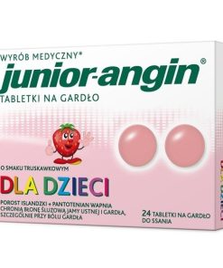 Junior-angin, dla dzieci od 4 lat, smak truskawkowy, 24 tabletki do ssania